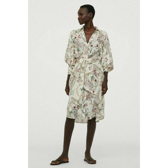 JOHANNA ORTIZ H&M COLLABORATION FLORAL LINEN SHIRT DRESS SIZE LARGE - Picture 3 of 10